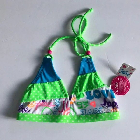 Justice Bikini with Peace Love Happy & Polka Dots Size 7 - Picture 2 of 10